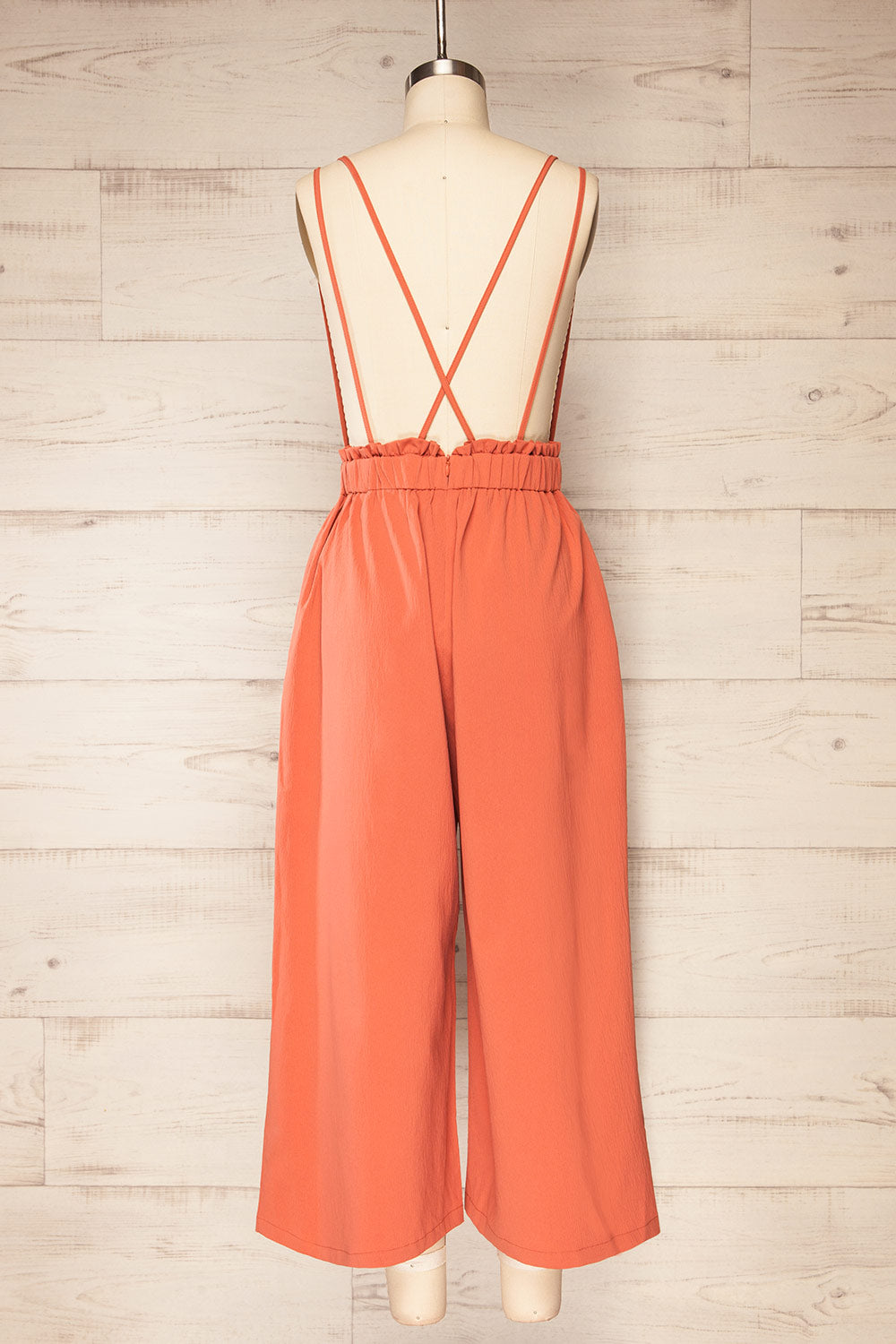 Osaka Coral V-neck Palazzo Jumpsuit w/ Open-back back view
