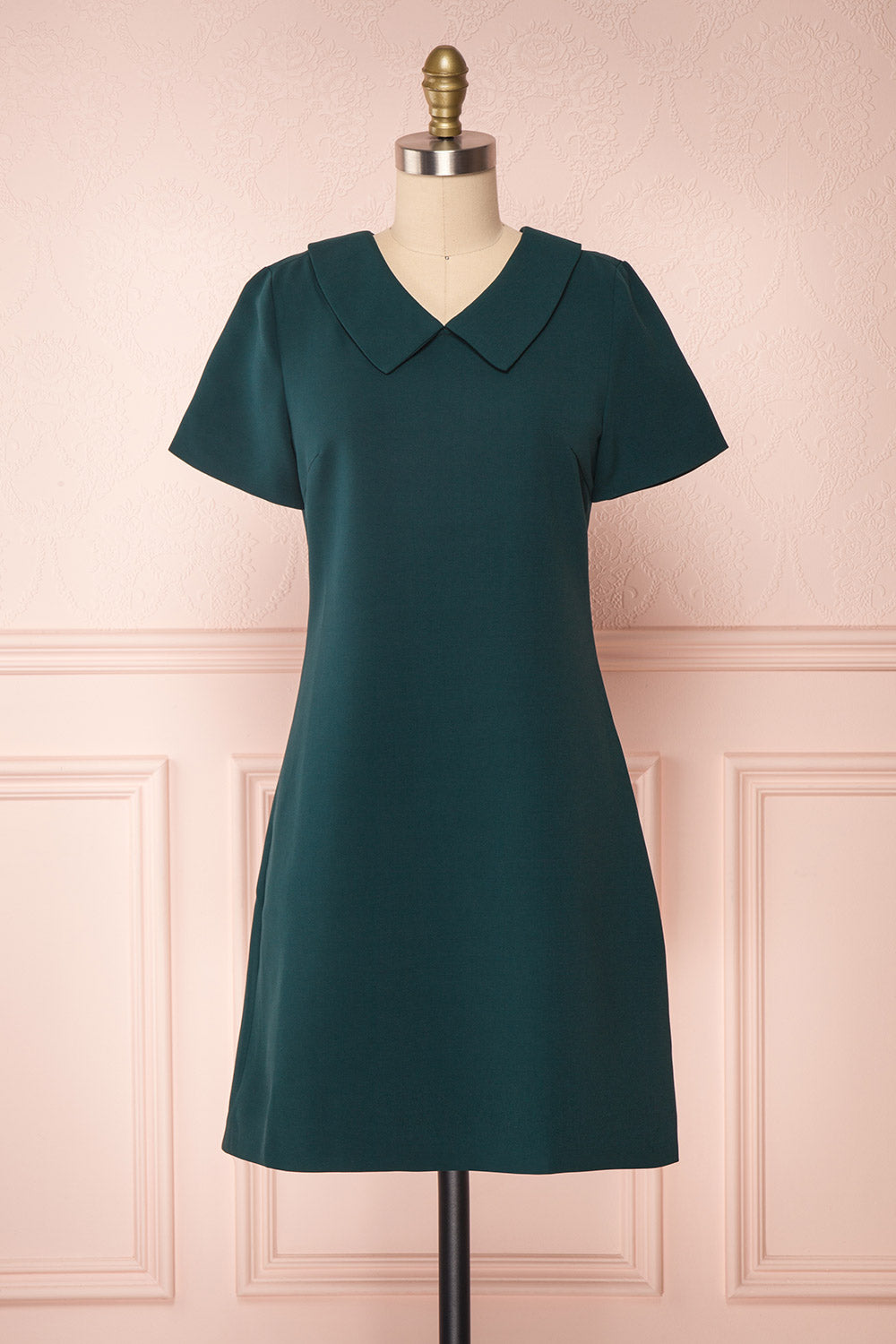 Osnat Vert Green Short Dress with Tailor Collar | Boutique 1861 front view
