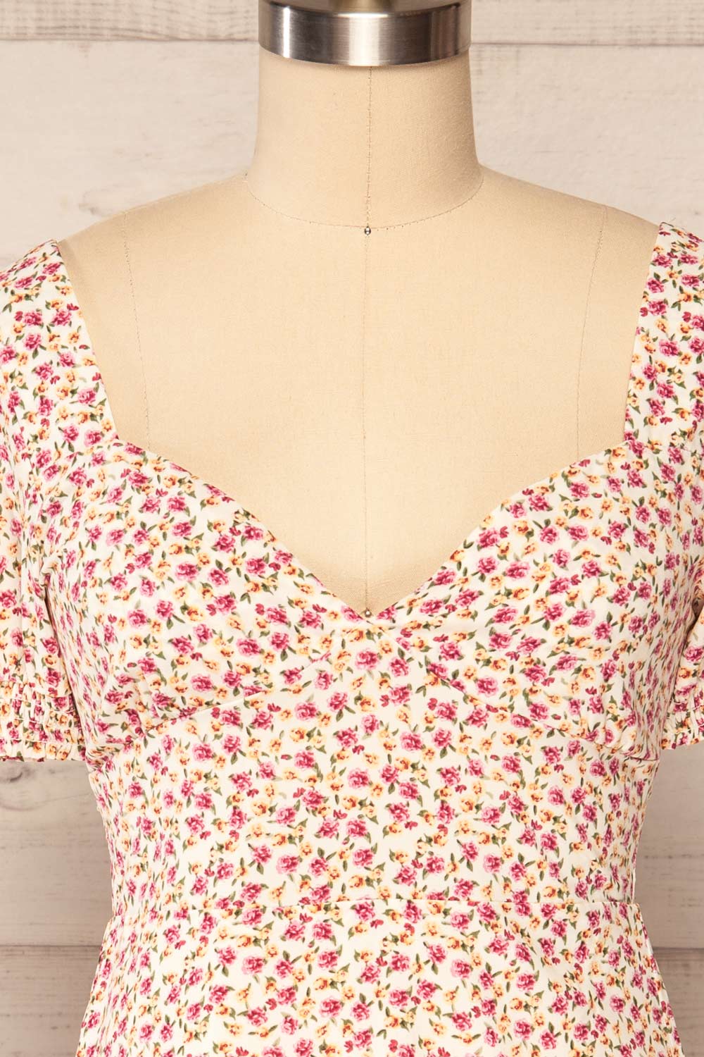 Osno Cream Short Sleeve Floral Dress | La petite garçonne front close up