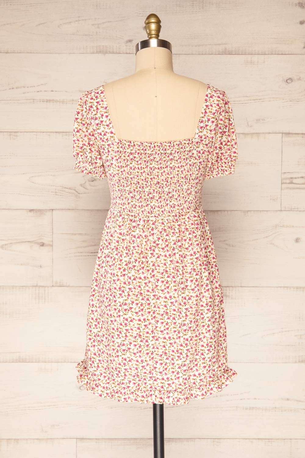 Osno Cream Short Sleeve Floral Dress | La petite garçonne back view