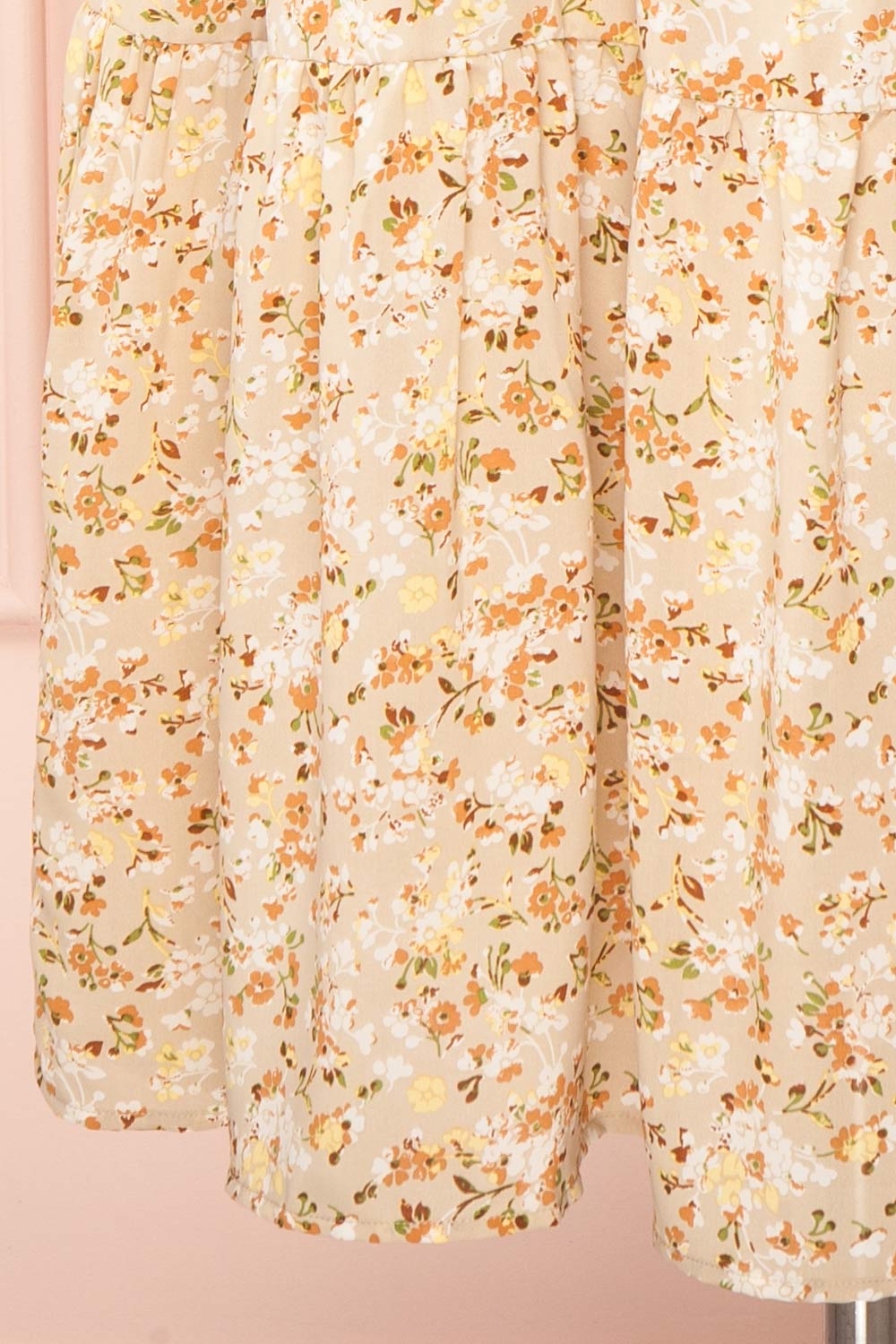 Oydis Taupe Floral Midi Dress w/ Square Neck | Boutique 1861 details