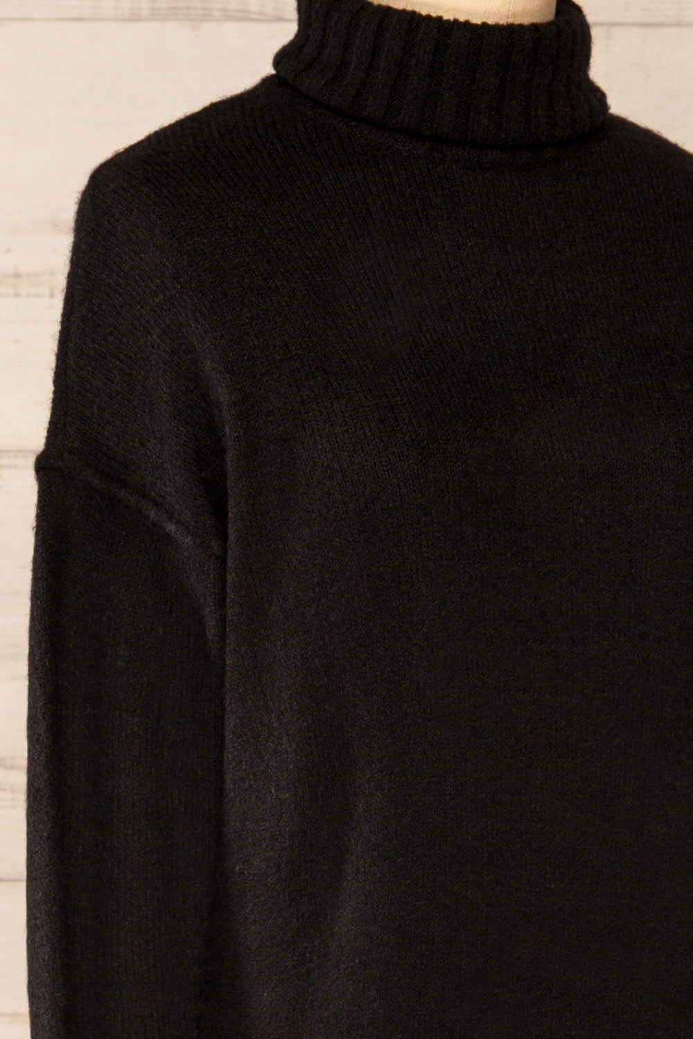 Ozarow Turtle Neck Knit Dress w/ Long Sleeves | La petite garçonne side close-up