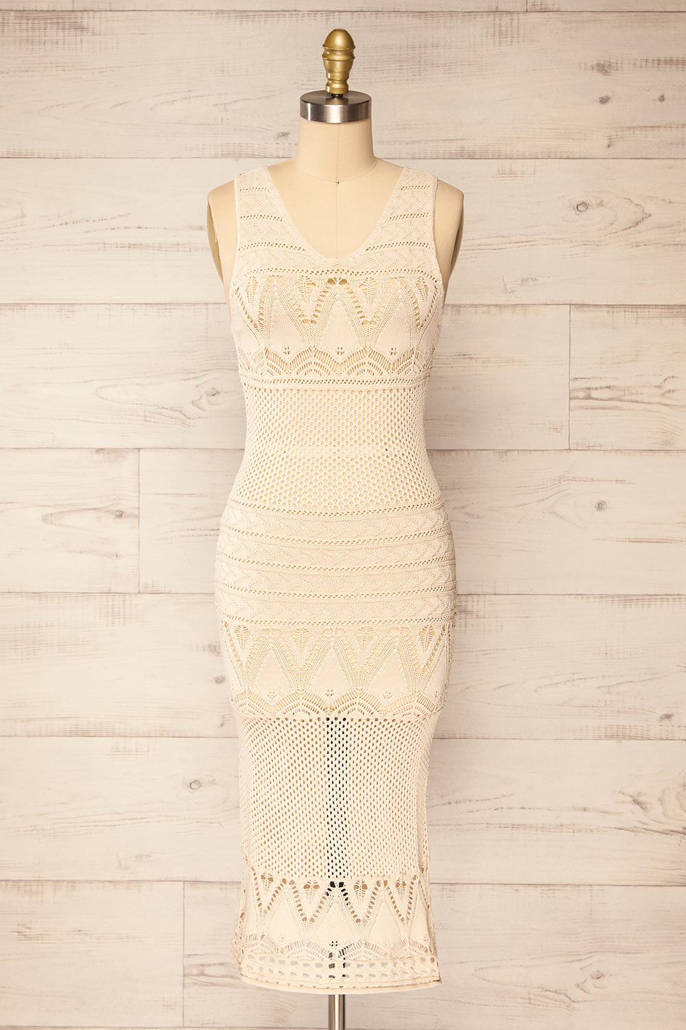 Ozma Beige Crochet Midi Dress