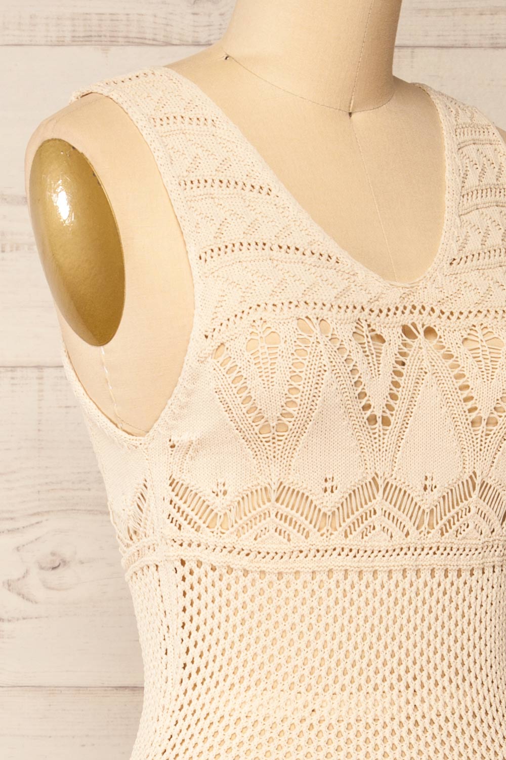 Ozma Beige Crochet Midi Dress | La petite garçonne side close-up