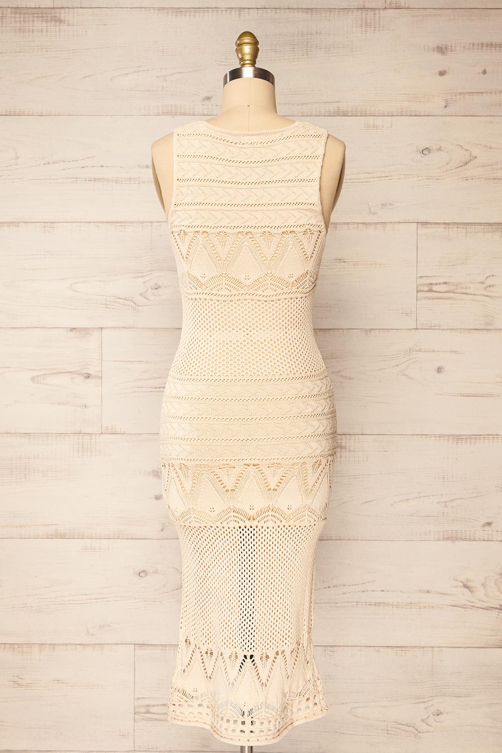 Ozma Beige Crochet Midi Dress | La petite garçonne back view