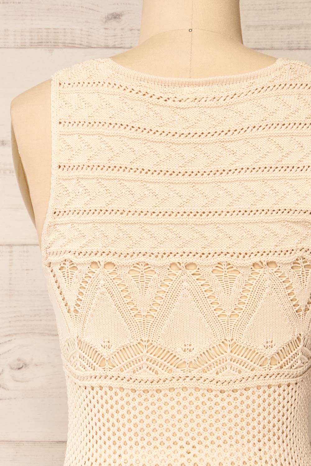 Ozma Beige Crochet Midi Dress | La petite garçonne back close-up