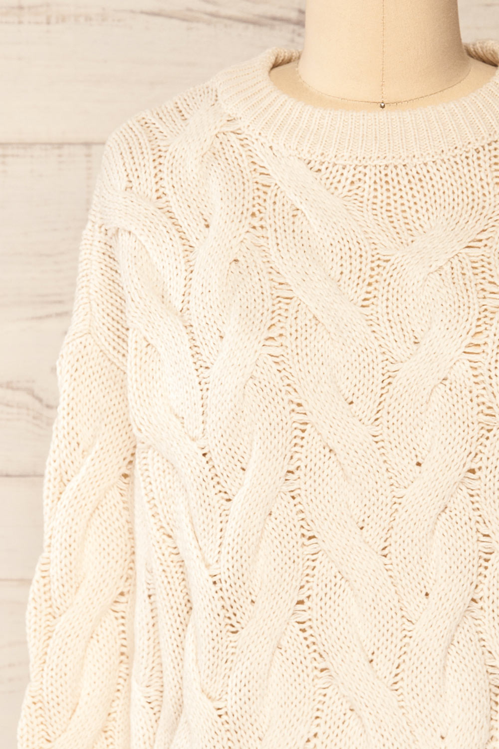 Paide Beige Cable Knit Sweater | La petite garçonne front close-up