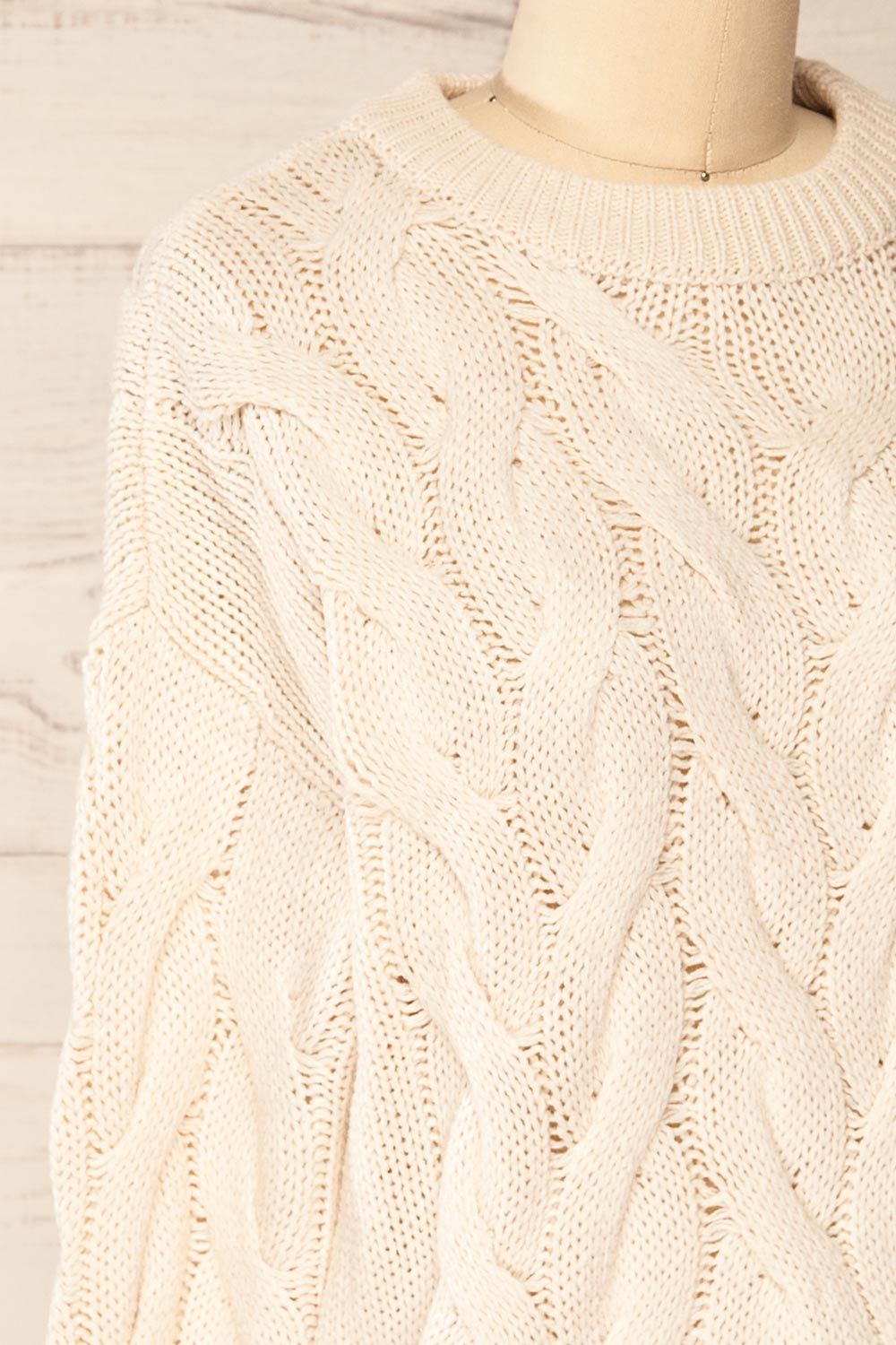 Paide Beige Cable Knit Sweater | La petite garçonne side close-up