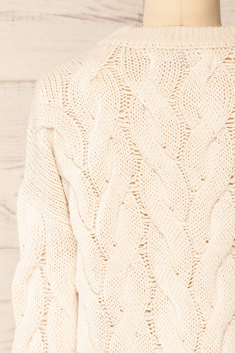 Paide Beige Cable Knit Sweater | La petite garçonne back close-up