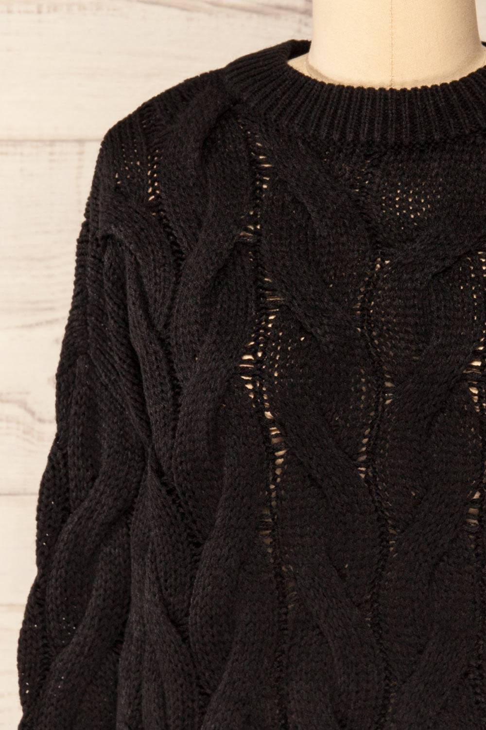 Paide Black Cable Knit Sweater | La petite garçonne front close-up
