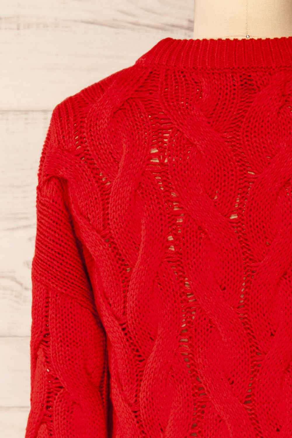 Paide Red Cable Knit Sweater | La petite garçonne back close-up