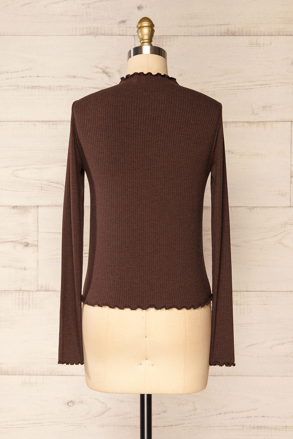 Palencia Brown Ribbed Long Sleeve Top w/ Frills| La petite garçonne back view