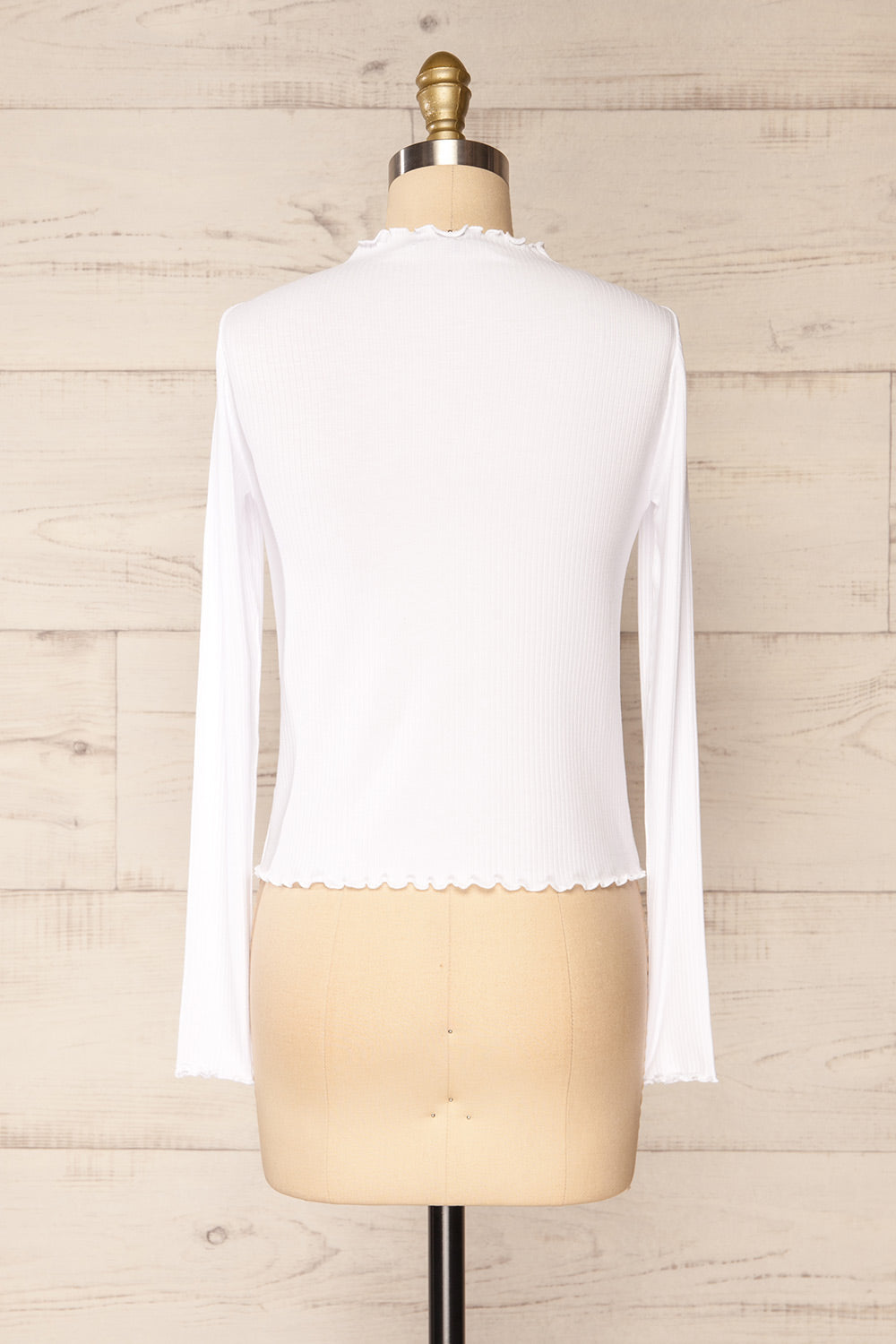 Palencia White Ribbed Long Sleeve Top w/ Frills| La petite garçonne back view