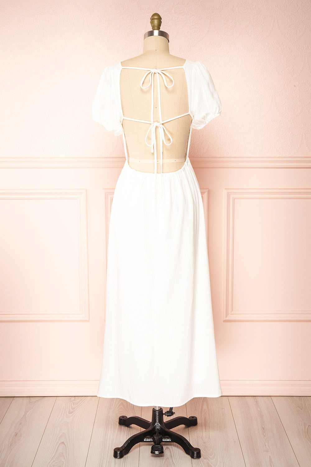 Pamua | Open Back Midi Dress w/ Puffy Sleeves Pamua | Open Back Midi Dress w/ Puffy Sleeves