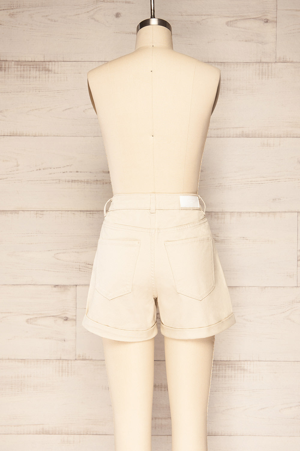Park Beige High-Waisted Denim Shorts | La petite garçonne back view