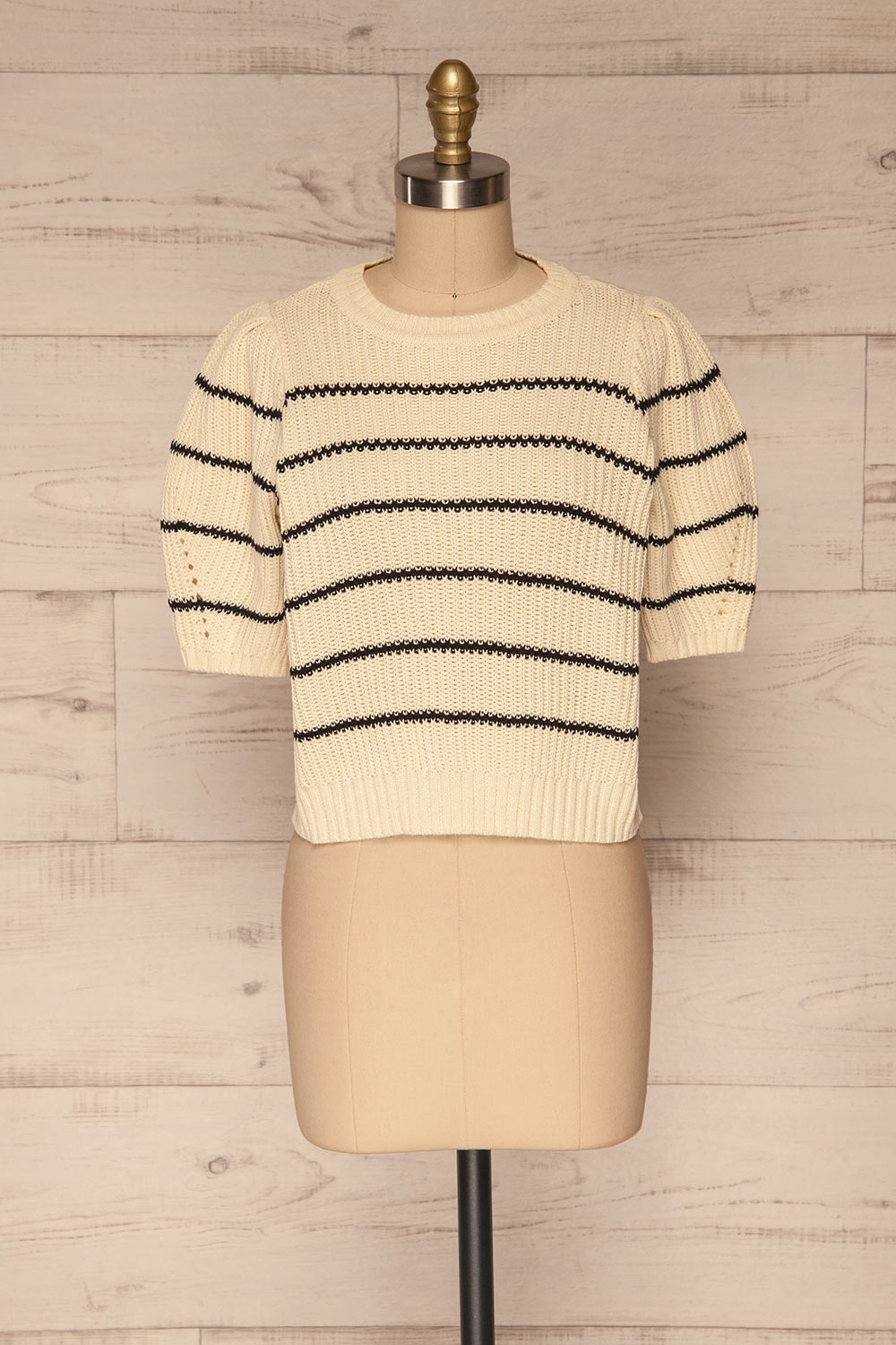 Pasym Cream Black Stripes Knit Crop Top front view | La petite garçonne