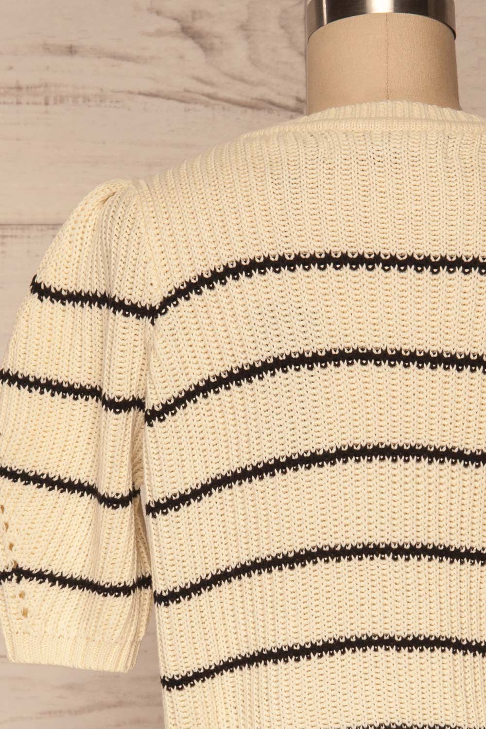 Pasym Cream Black Stripes Knit Crop Top back close up | La petite garçonne