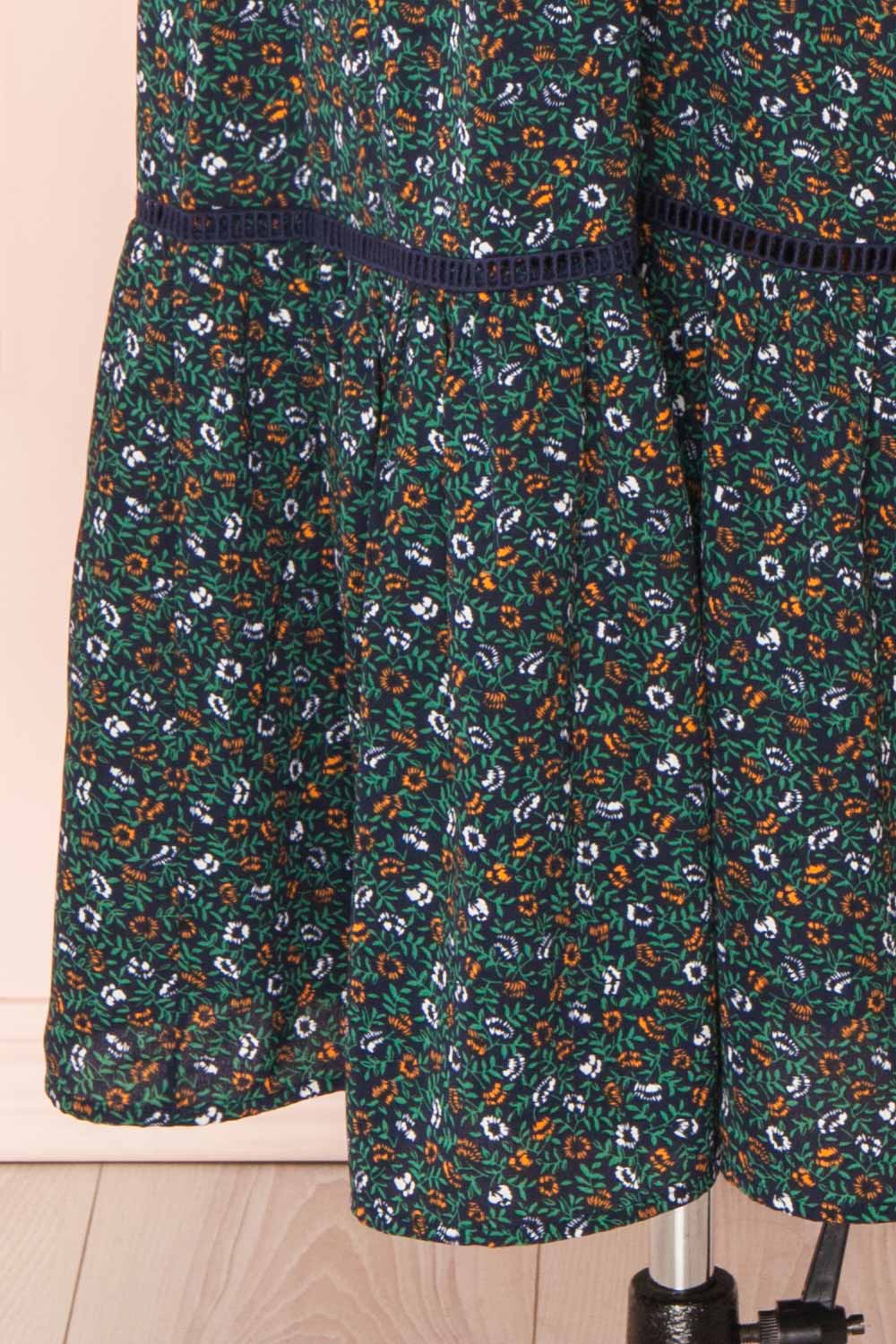 Pavonis Black Floral V-Neck Maxi Dress | Boutique 1861 bottom close-up