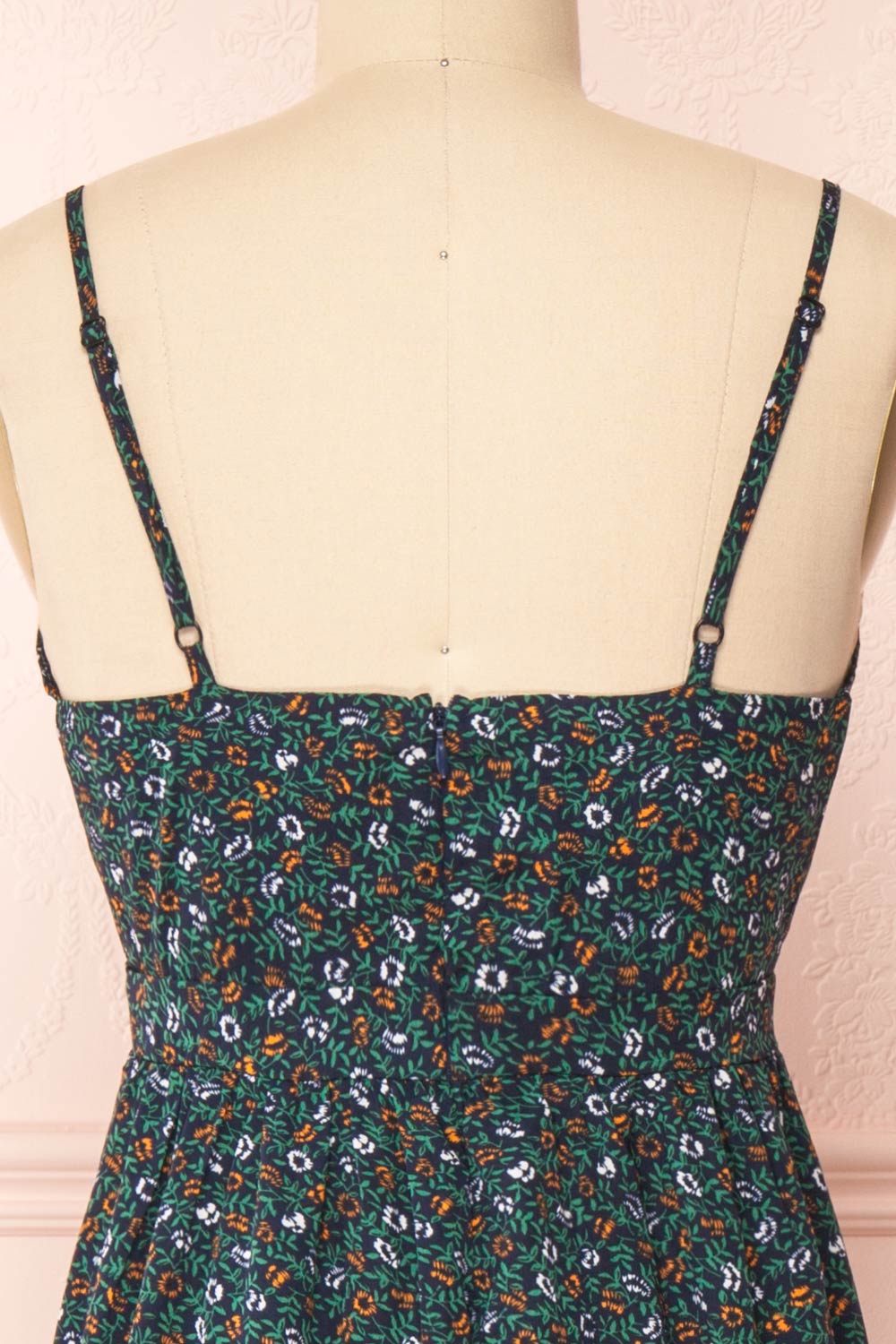 Pavonis Black Floral V-Neck Maxi Dress | Boutique 1861 back close-up