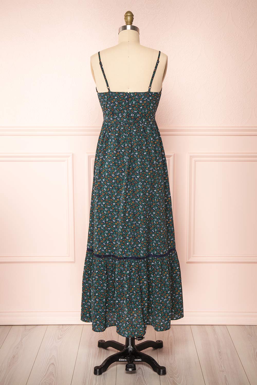 Pavonis Black Floral V-Neck Maxi Dress | Boutique 1861 back view