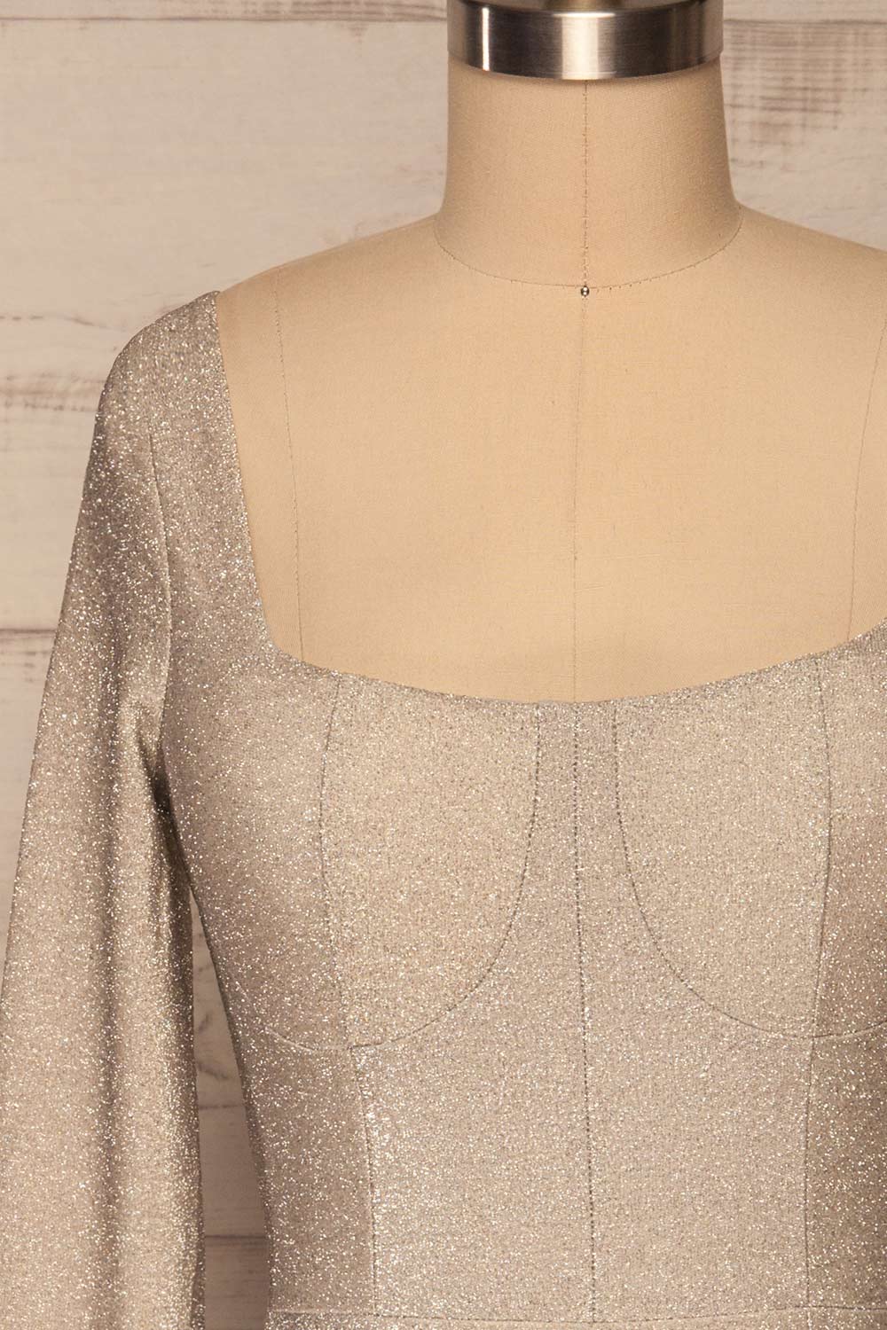 Pehtchevo Silver Long Sleeve Short Dress | La petite garçonne frotn close up