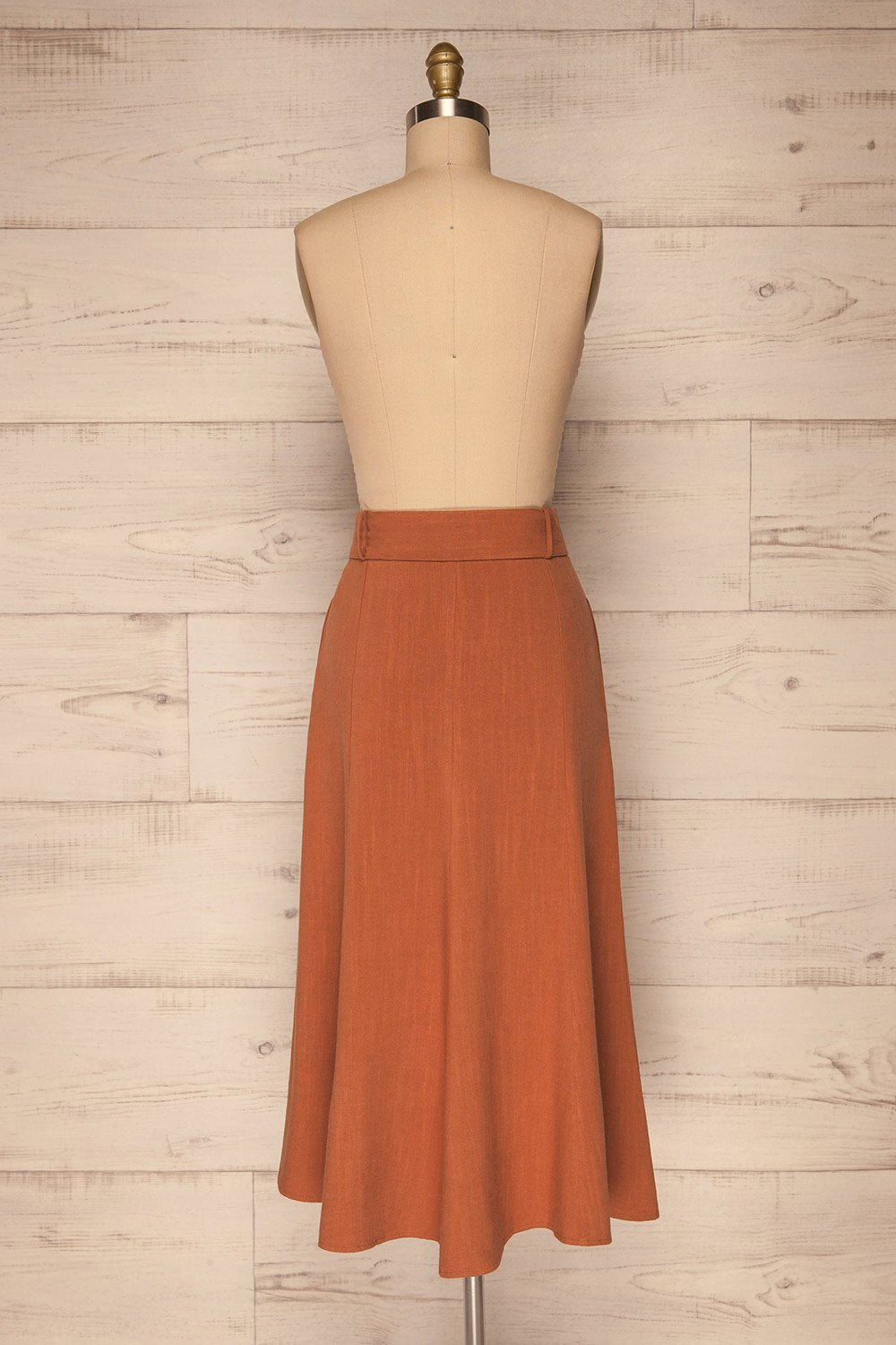 Pelczyce Rust Flared Midi Skirt w/ Belt back view | La petite garçonne