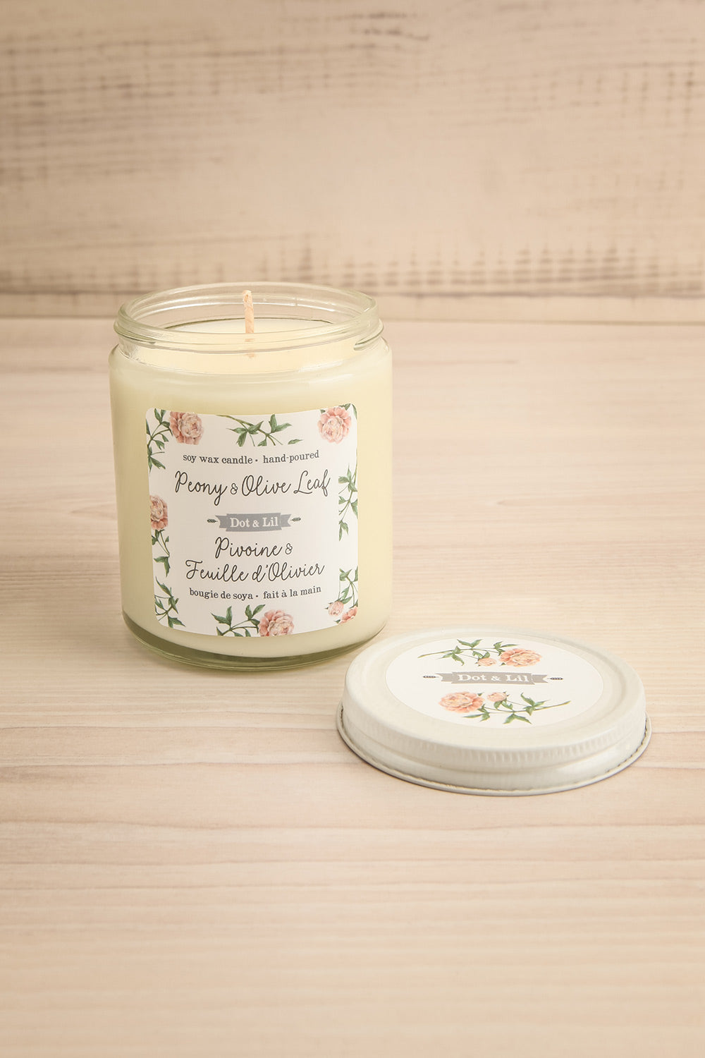 Peony and Olive Leaf Candle | La petite garçonne open