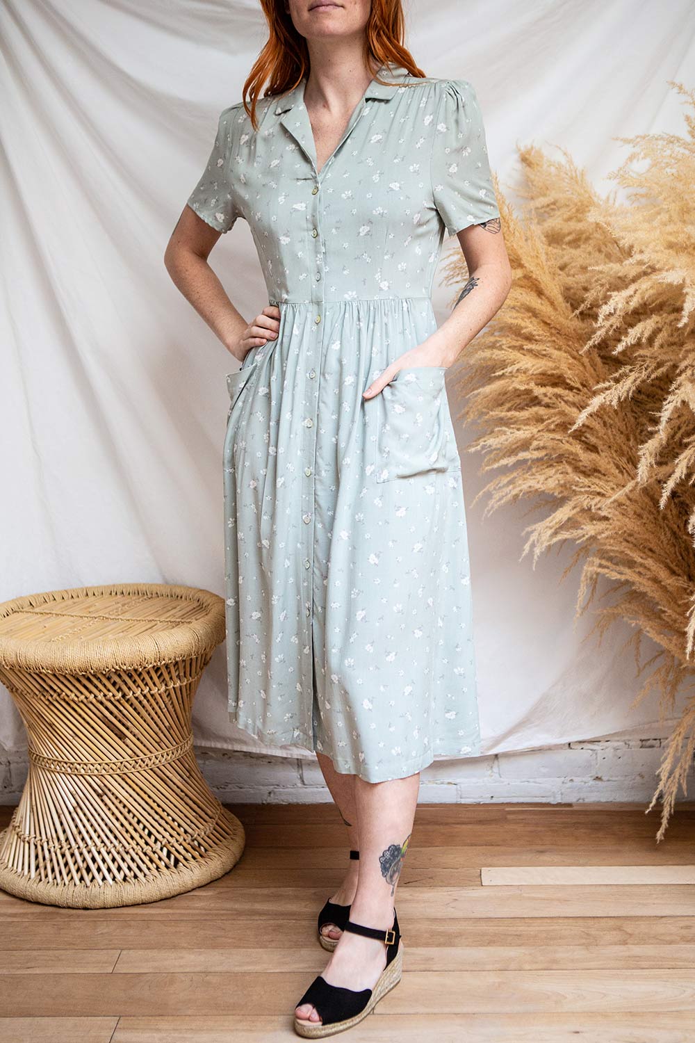 Peppa Pink Buttonned Floral Midi Shirt Dress | Boutique 1861