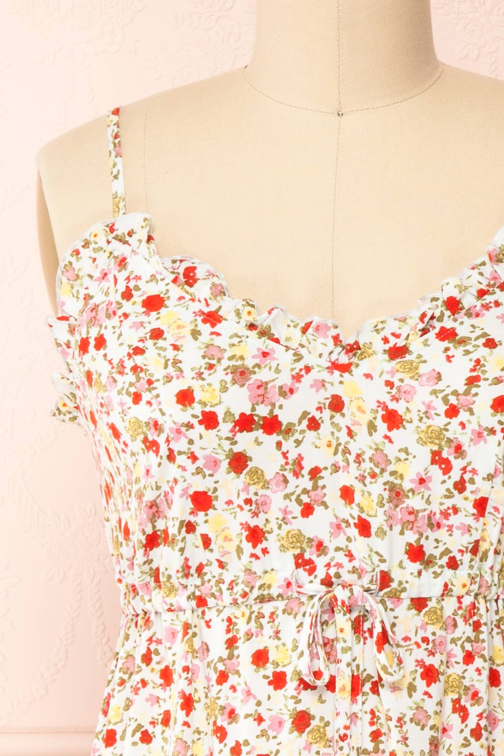 Piana Red Short Floral Dress | Boutique 1861  front close-up