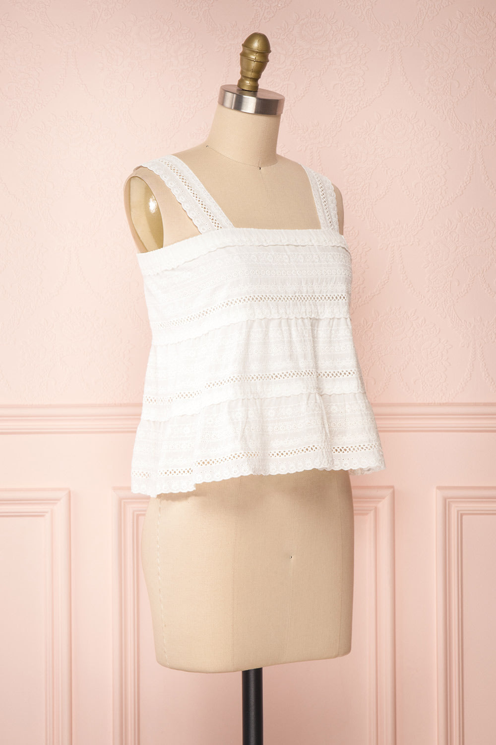 Pianella White Cropped Openwork Cami | Boutique 1861 side view