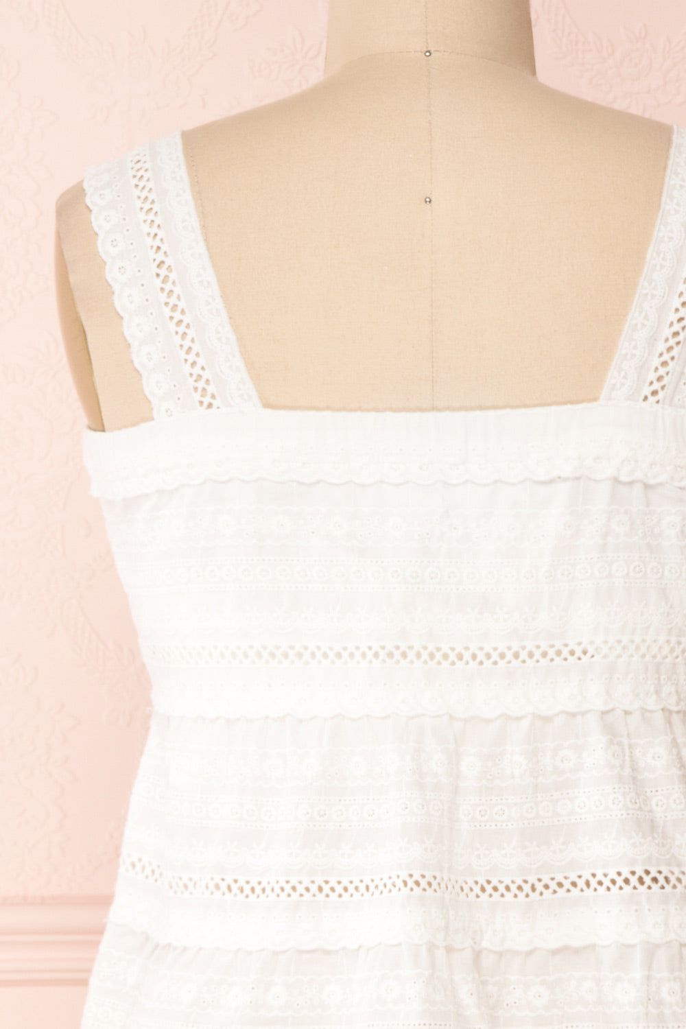 Pianella White Cropped Openwork Cami | Boutique 1861 back close-up