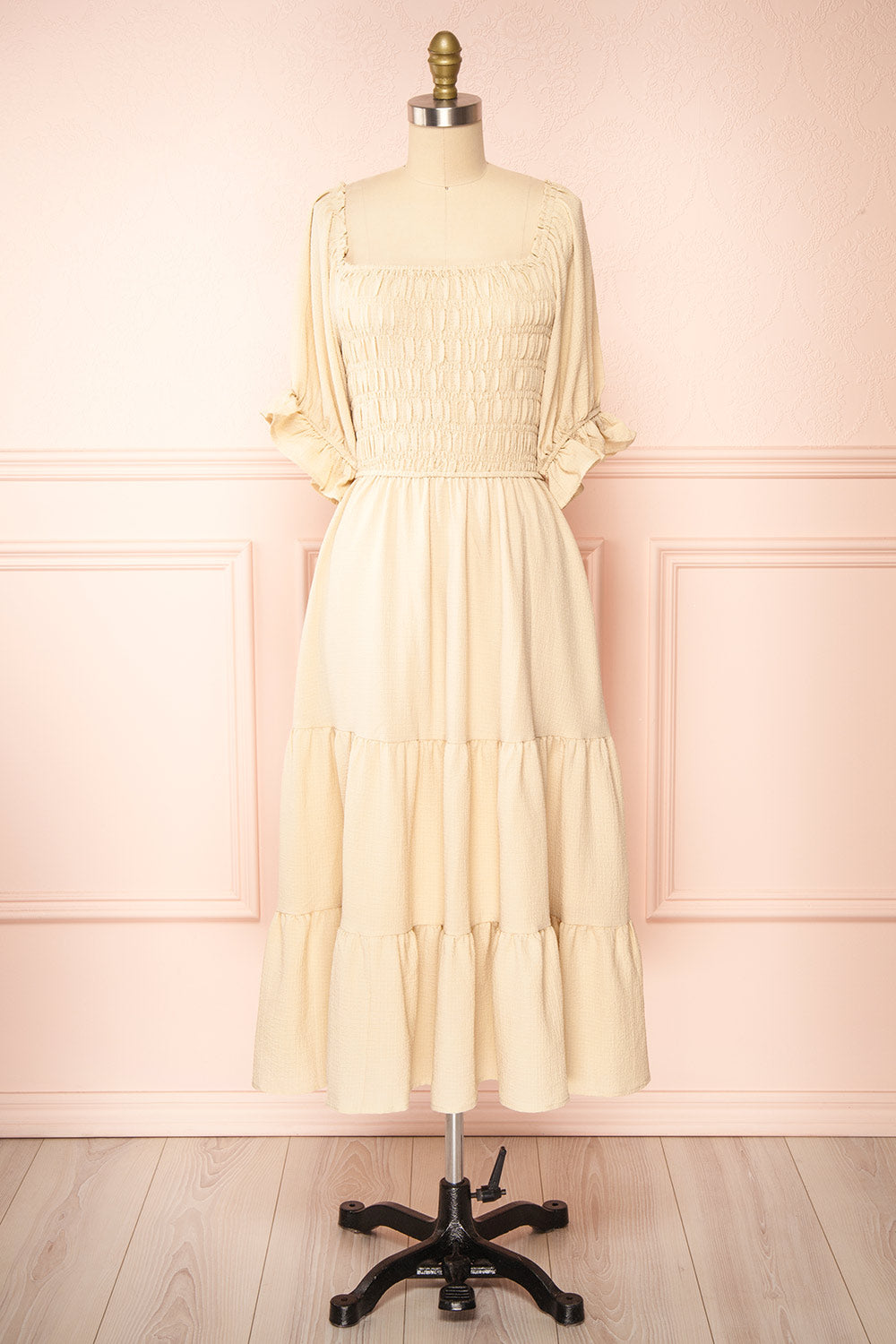 Pierra Beige | Tiered Midi Dress w/ Half-Sleeves