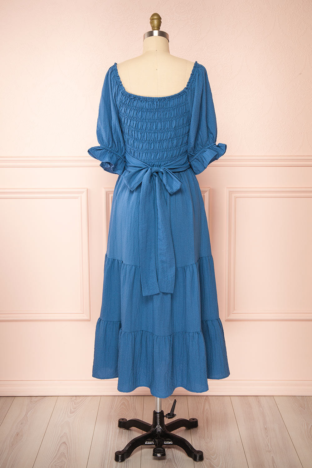 Pierra Blue Tiered Midi Dress w/ Half-Sleeves | Boutique 1861 back view