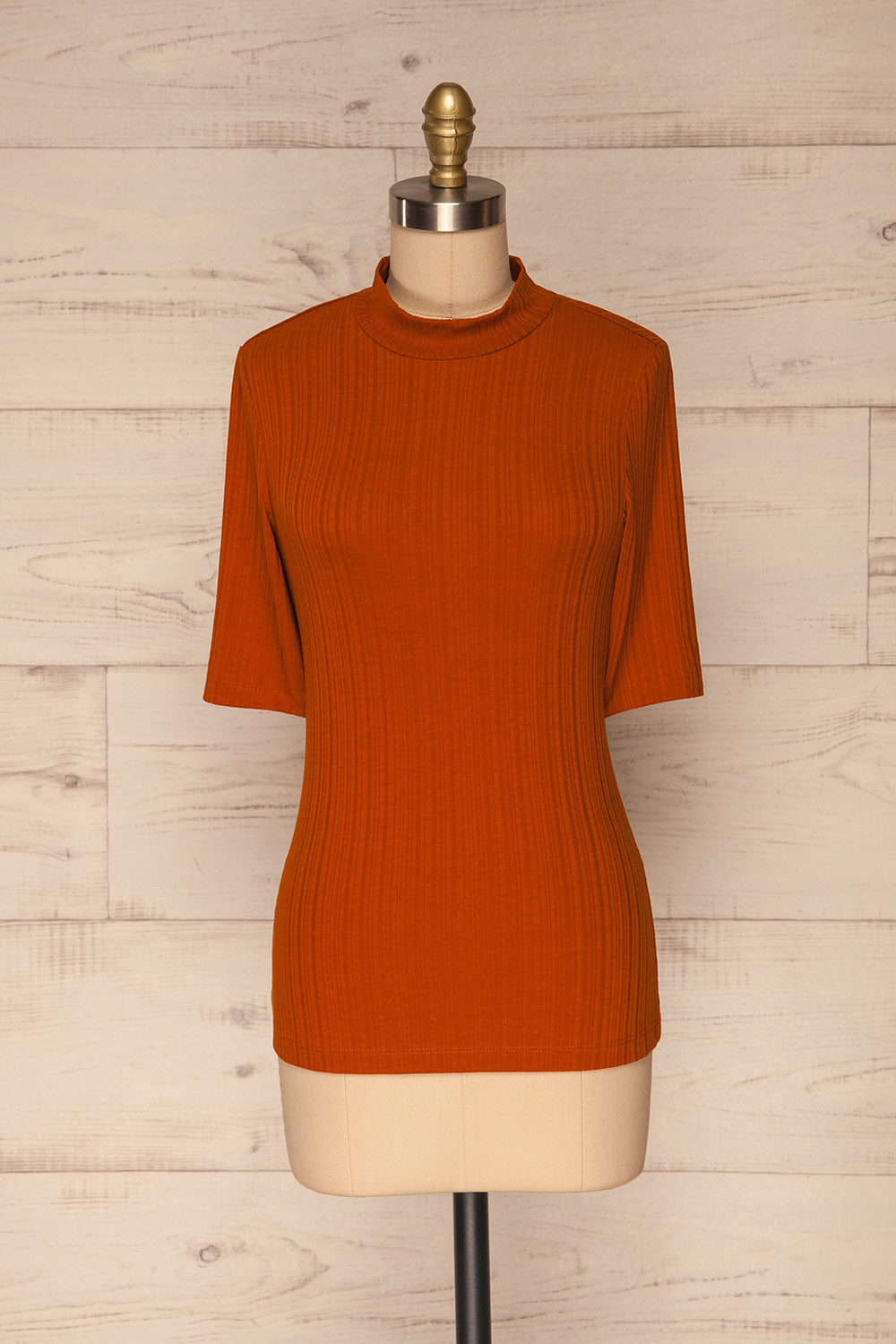 Pieszyce Rust Orange Mock Neck Top front view | La petite garçonne
