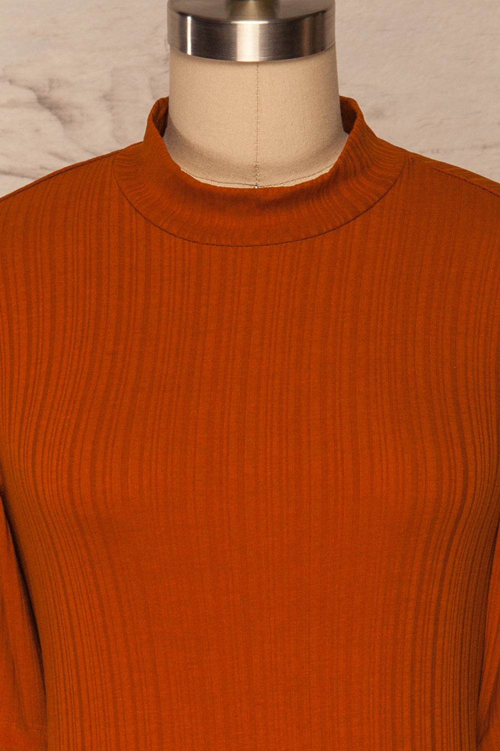 Pieszyce Rust Orange Mock Neck Top front close up | La petite garçonne