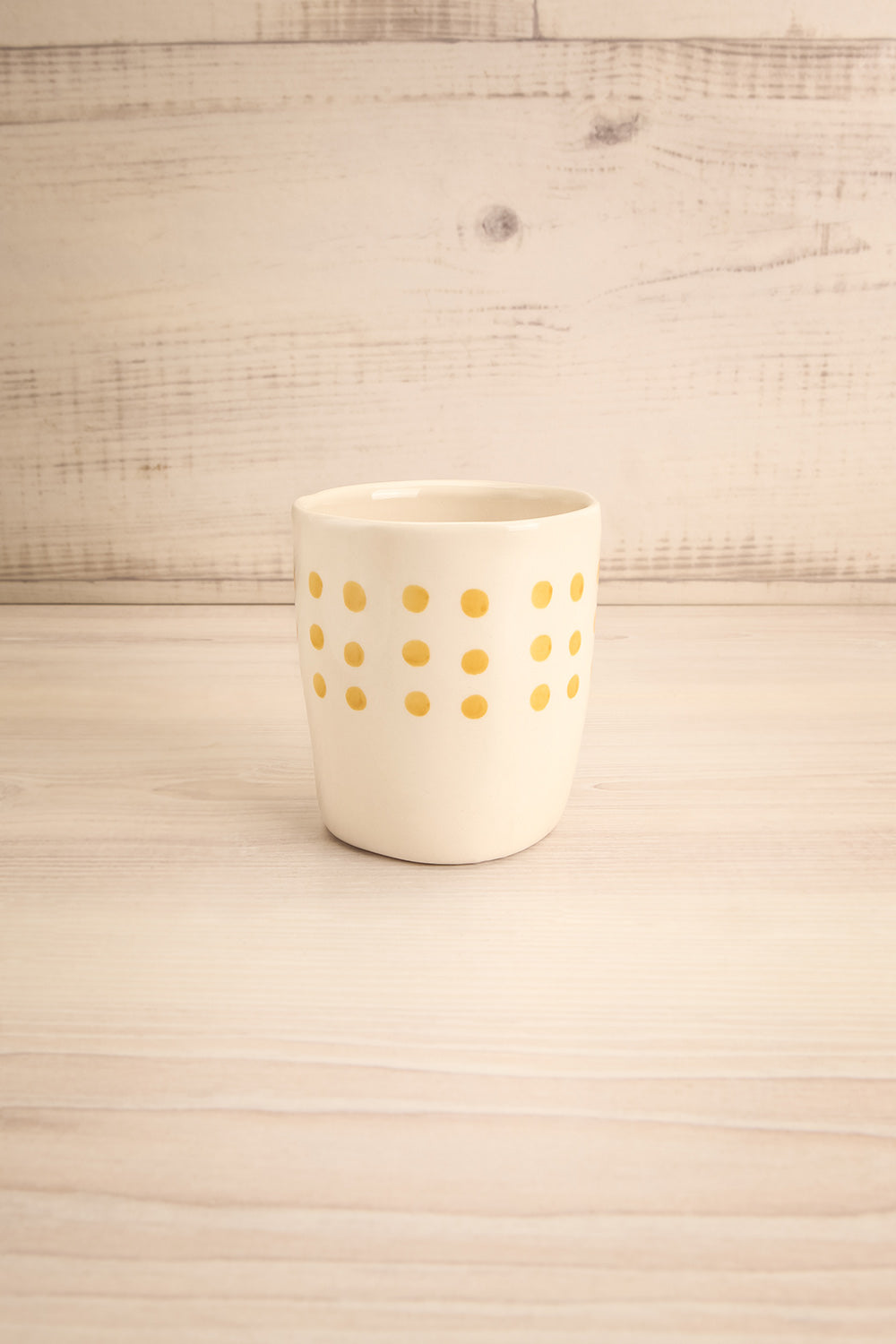 Pirouette White & Yellow Polkadot Ceramic Cup front view | La Petite Garçonne