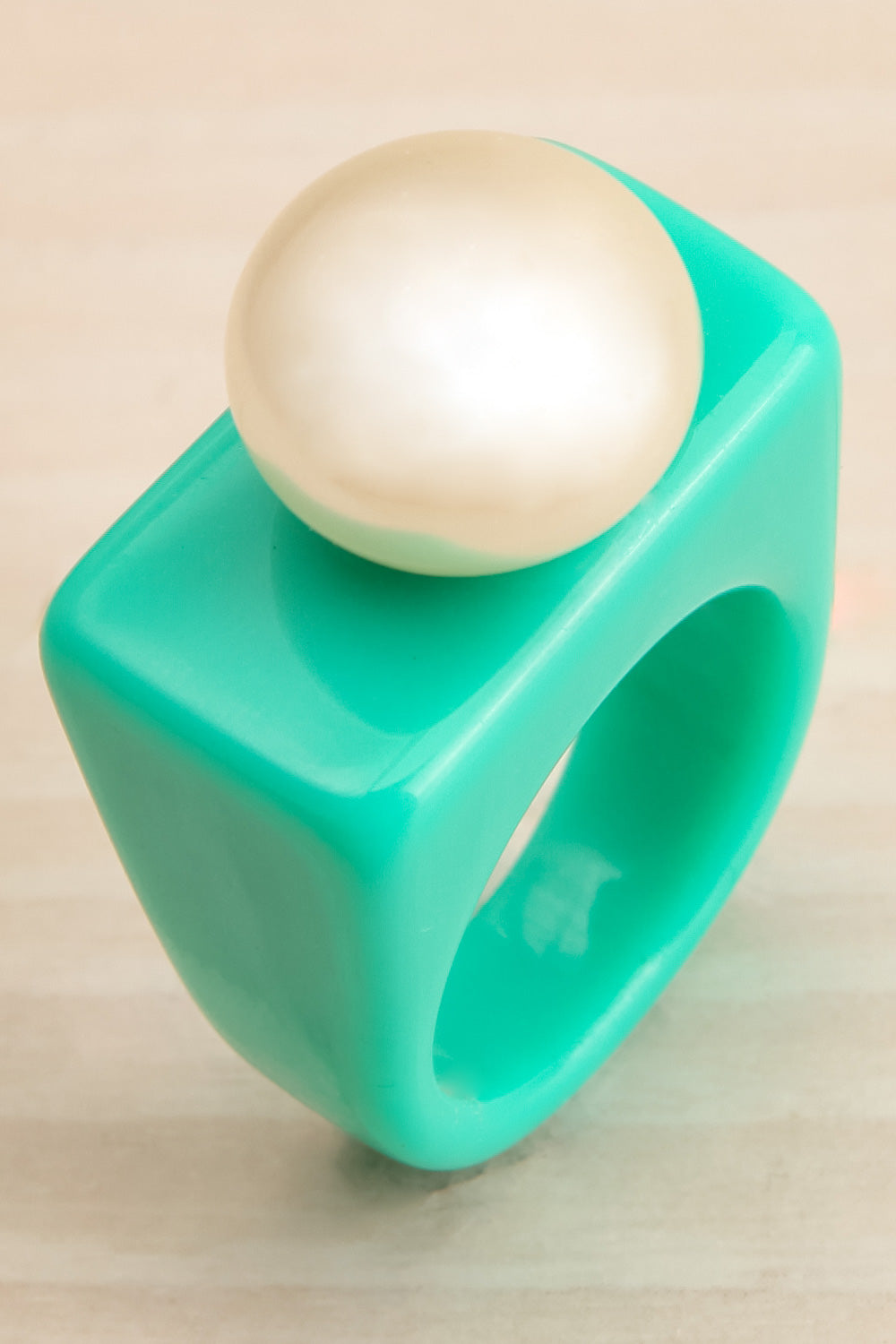 Polly Aqua Plastic Pearl Ring | La petite garçonne close-up