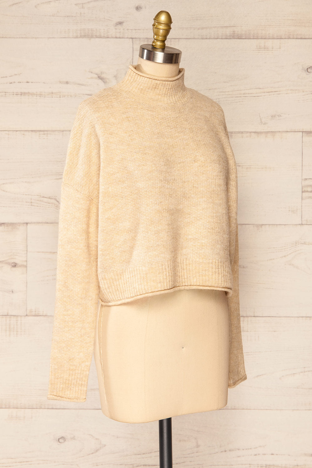 Pori Beige Soft Knit Mock Neck Sweater | La petite garçonne side view