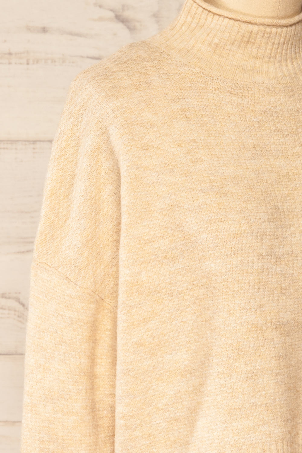 Pori Beige Soft Knit Mock Neck Sweater | La petite garçonne side close-up