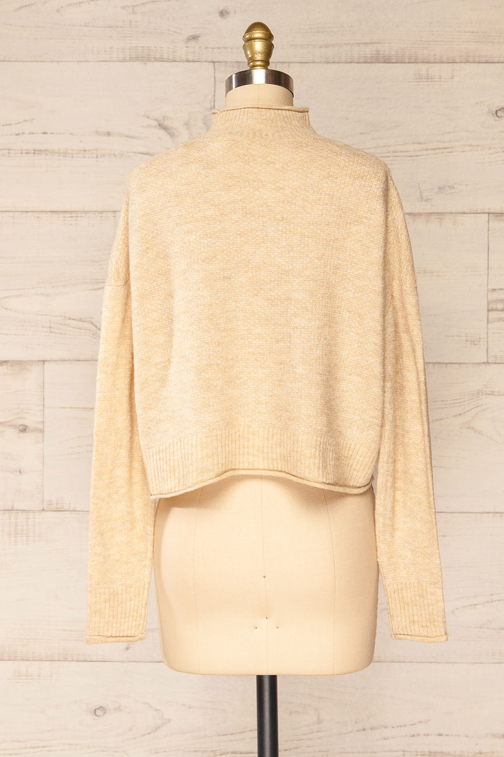 Pori Beige Soft Knit Mock Neck Sweater | La petite garçonne back view