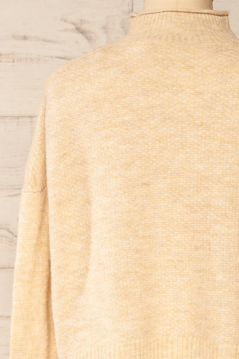 Pori Beige Soft Knit Mock Neck Sweater | La petite garçonne back close-up