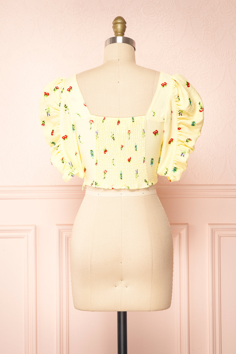 Portia Yellow Floral Puffy Sleeve Crop Top | Boutique 1861 back view