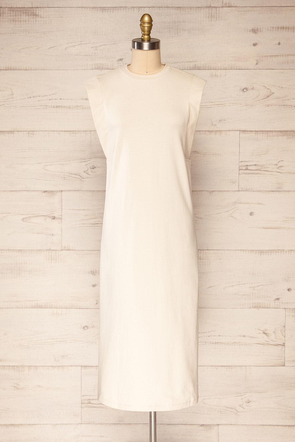 Poznan Beige Round Neck Midi Tunic Dress | La Petite Garçonne front view