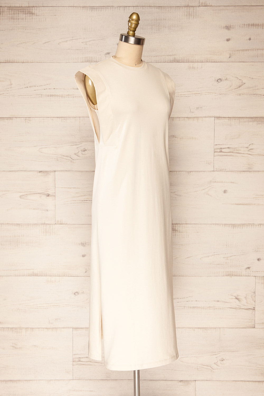 Poznan Beige Round Neck Midi Tunic Dress | La Petite Garçonne side view
