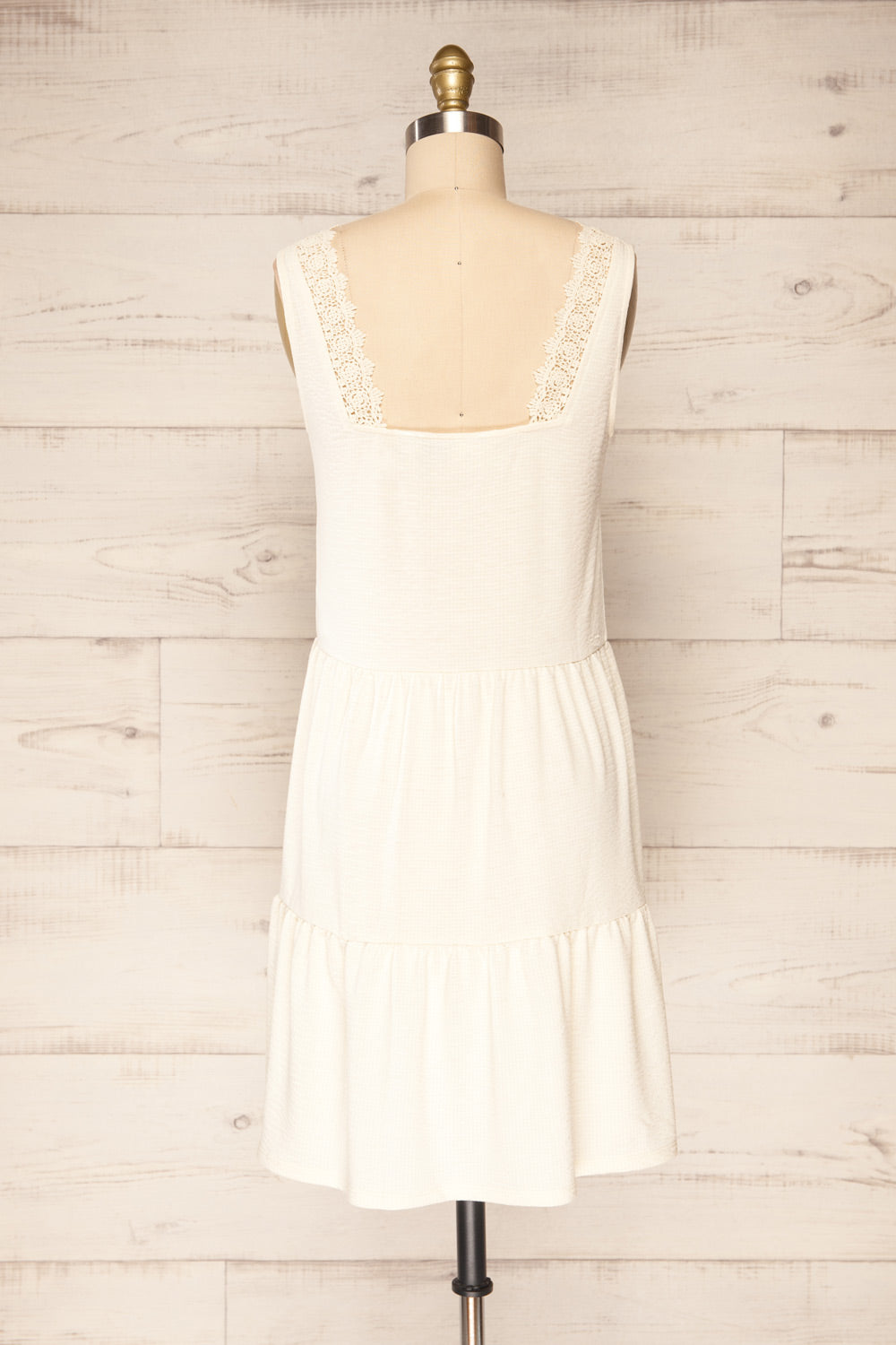 Preddu Beige Short Tiered Dress w/ Frills | La petite garçonneback view