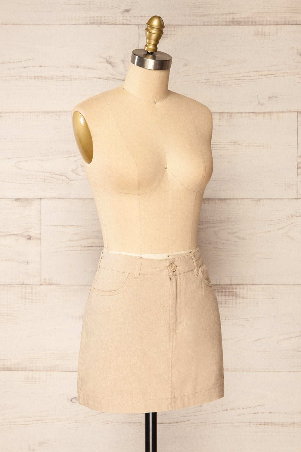 Pretoria Beige Linen Mini Skirt | La petite garçonne side view