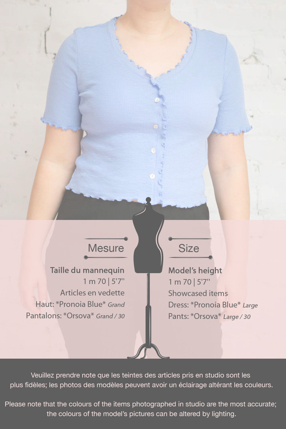 Pronoia Blue Ribbed Crop Top w/ Short Sleeves | La petite garçonne fiche