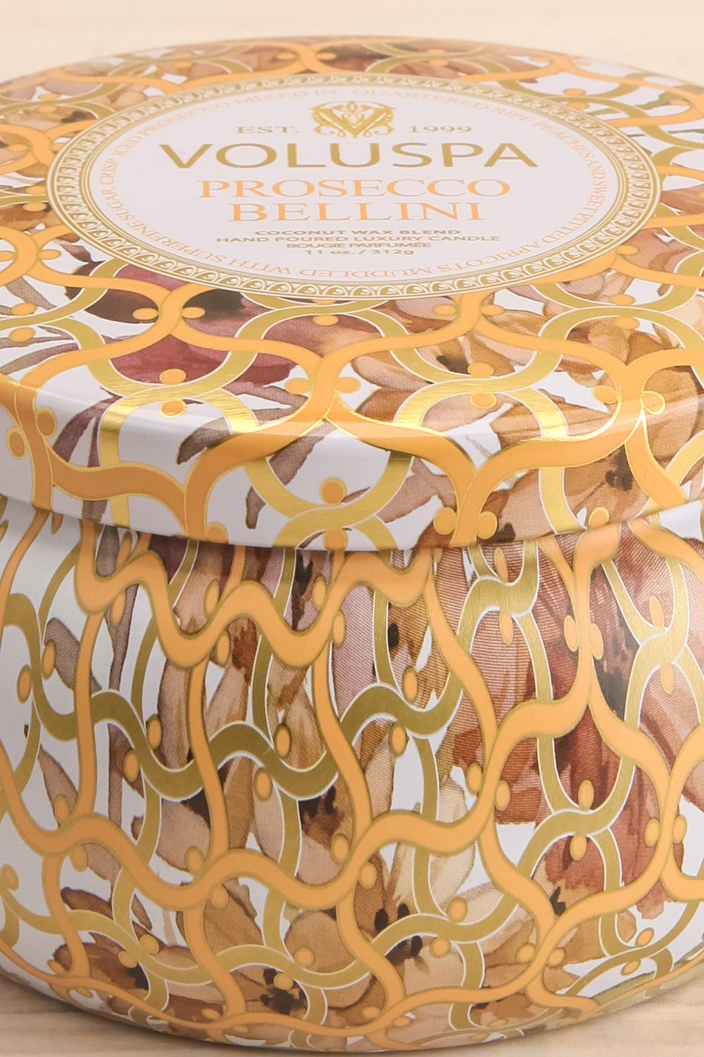 Maison Tin Candle Prosecco Bellini | La petite garçonne close-up