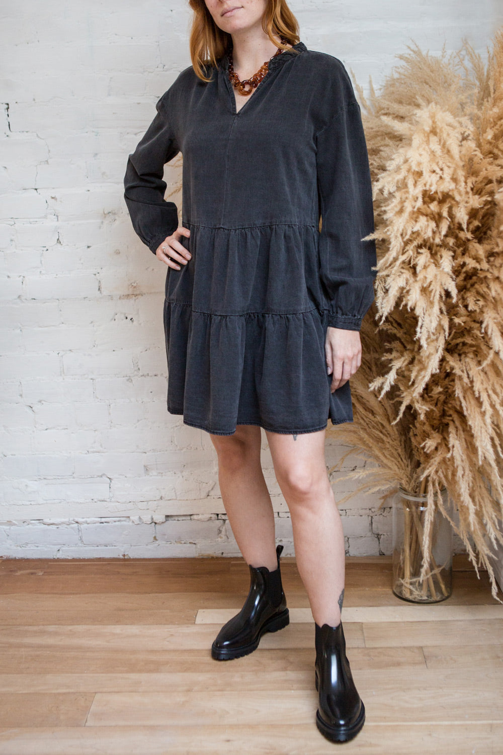 Ptolemaida Black A-Line Long Sleeve Dress | La petite garçonne