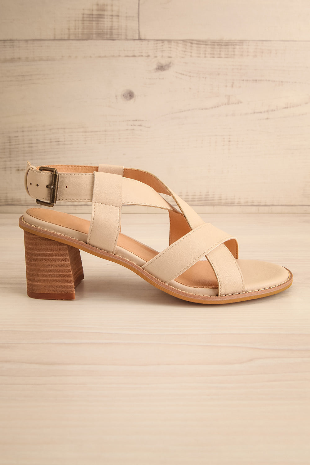 Puako Beige Block Heel Sandals | La petite garçonne side view